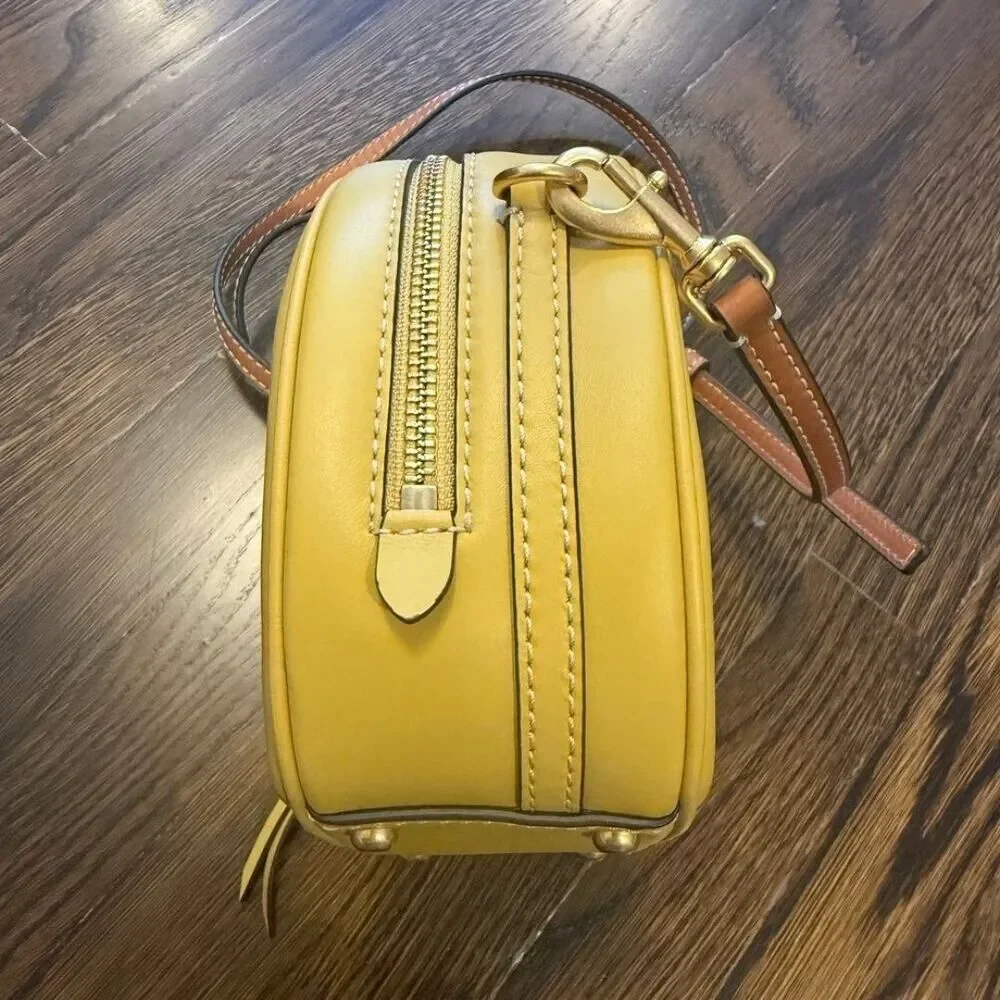 Tory Burch T Monogram Perforated Leather Circle Moon Bag, Golden Sunset, VGUC (C